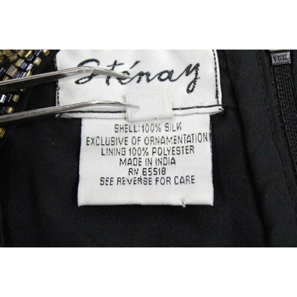 Stenay Beaded Silk Blouse Womens M Black Gold Cocktail Formal Party - Picture 9 of 12